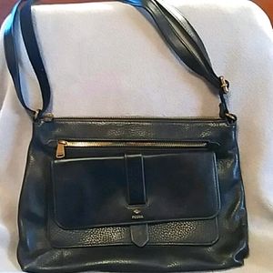Fossil black leather purse with adjustable strap